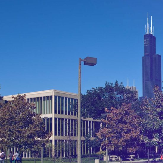 UIC building with Willis tower in background