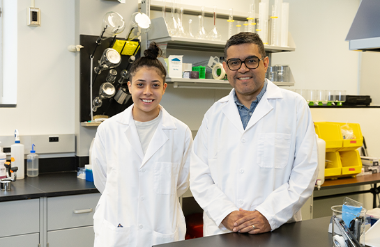 Jose Villegas in his lab with student Danielle Quindel