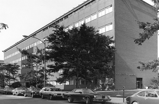 Wood Street view of the College of Pharmacy building in 1970